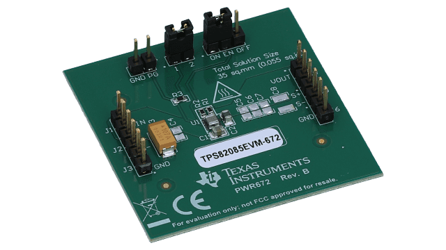 TPS82085EVM-672 3-A Step Down Converter with Integrated Inductor Evaluation Module angled board image