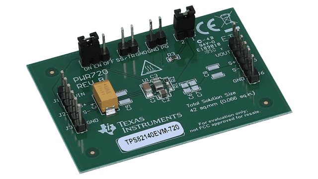 TPS82140EVM-720 TPS82140 17 V, 2 A, Abwärtswandler mit integrierter Induktivität – Evaluierungsmodul angled board image