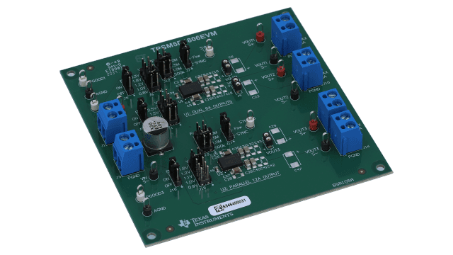 TPSM5D1806EVM 4.5-V to 16-V input, dual 0.5-V to 5.5-V, 6-A outputs, power module evaluation board angled board image