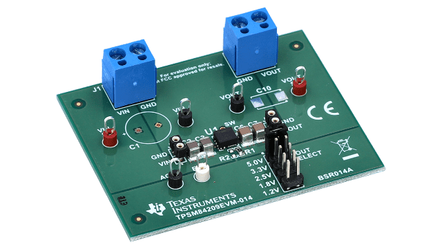 TPSM84209EVM-014 TPSM84209 4.5-V to 28-V input, 1.2-V to 6-V output, 2.5-A power module evaluation module angled board image