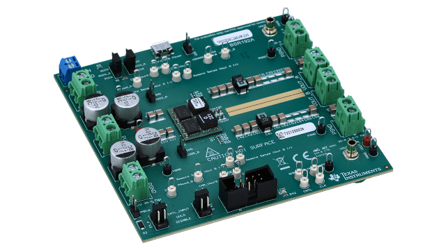 TPSM8D6C24EVM-2V0 TPSM846D24 evaluation board 2.95-V to 16-V input, dual 0.8-V and 1.2-V, 35-A outputs, power module angled board image
