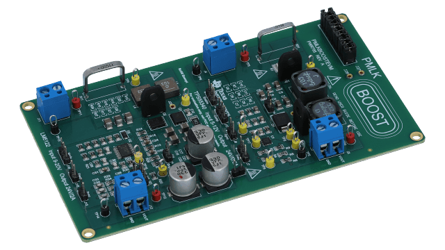 PMLKBOOSTEVM TPS55340 と LM5122 を使用する TI-PMLK 昇圧検証用ボード angled board image