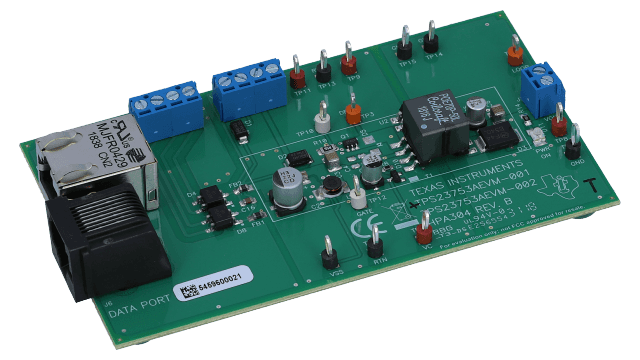 TPS23753AEVM-001 5Vout, 7W, IEEE 802.3-2005 Compliant, PD Controller, PS Controller EVM for TPS23753AEVM-001 angled board image