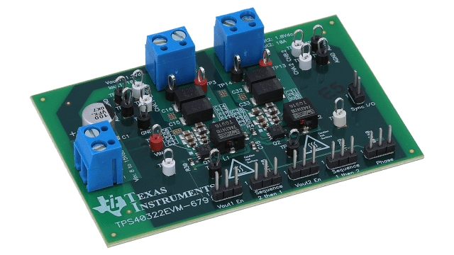 TPS40322EVM-679 Evaluation Module for TPS40322 Dual Output or Two-phase Synchronous Buck Controller angled board image