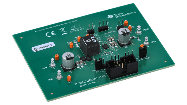 TPS55288EVM-045 <p>TPS55288 buck-boost converter EVM with 400kHz operation frequency</p> angled board image
