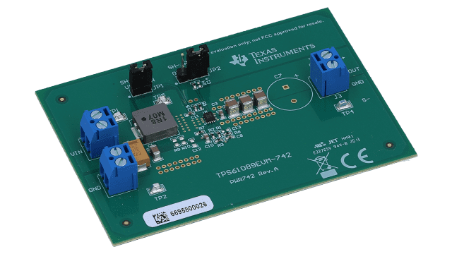 TPS61089EVM-742 TPS61089 向け昇圧コンバータ評価モジュール angled board image