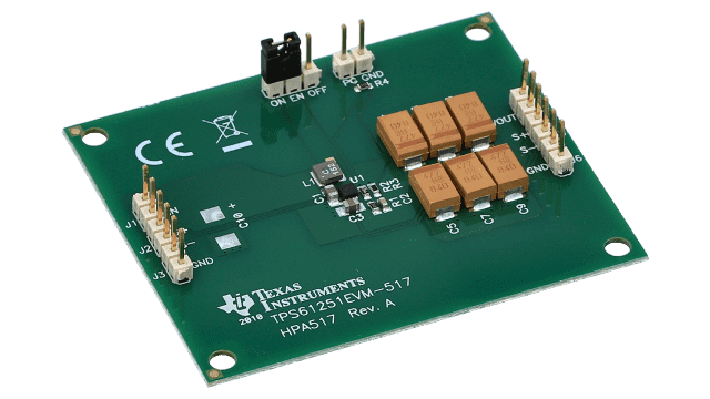 TPS61251EVM-517 Evaluation Module for TPS61251 3.5MHz, 1.5A Current Limit, 92% Efficient Boost Converter angled board image