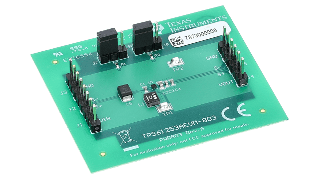 TPS61253AEVM-803 Boost Converter Evaluation Module for TPS61253A angled board image