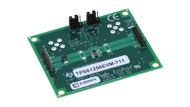 TPS61256EVM-711 Evaluation Module for TPS61256, Tiny Boost Converter with Input Current Limit and Bypas angled board image
