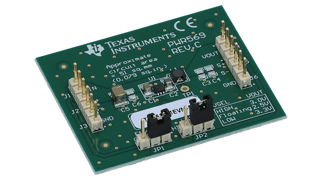 TPS61291EVM-569 Low IQ Boost Converter with Bypass Mode Evaluation Module angled board image