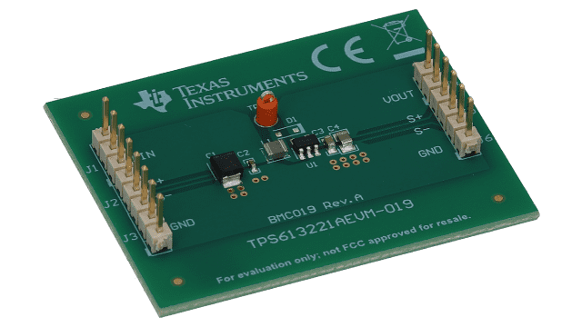 TPS613221AEVM-019 Boost Converter Evaluation Module for TPS613221ADBV angled board image