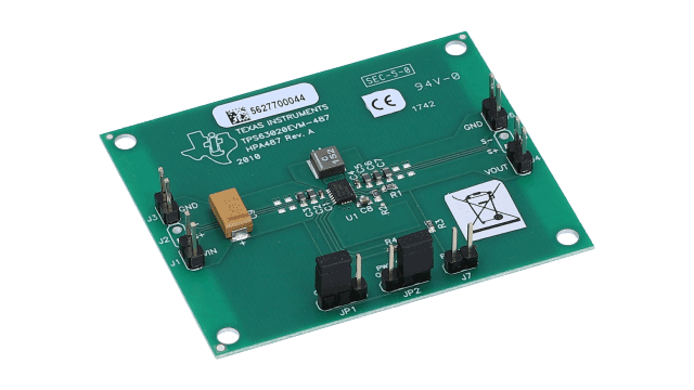 TPS63020EVM-487 評価モジュール・ボード、4A スイッチ付き TPS63020 バックブースト・コンバータ用 angled board image