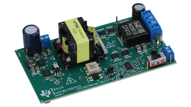 UCC28250EVM-564 Módulo de evaluación UCC28250 para controlador PWM avanzado con funcionamiento de carga prepolarizado y control de lado secundario angled board image