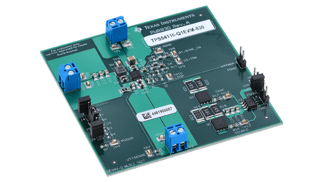 TPS54116-Q1EVM-830 TPS54116-Q1 Automotive DDR Power Solution Evaluation Module angled board image