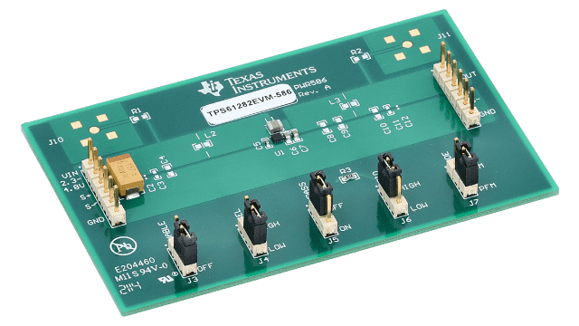 TPS61282EVM-586 TPS61282EVM-586 Boost Converter with Pass-Through Mode Evaluation Module angled board image