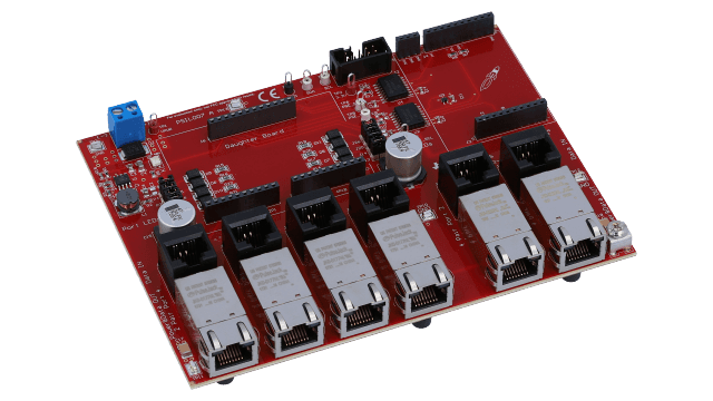 BOOST-PSEMTHR-007 TPS2388x motherboard for IEEE 802.3bt-ready PoE PSE applications angled board image