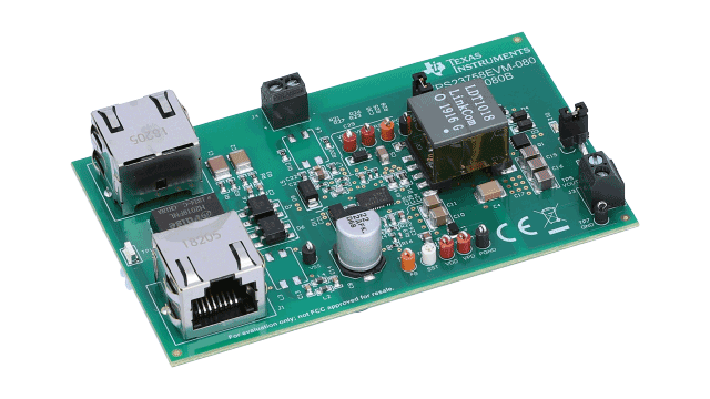 TPS23758EVM-080 TPS23758 Evaluation module for IEEE 802.3at type 1 PoE PD applications angled board image