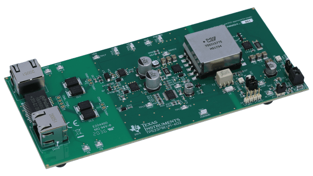 TPS2378EVM-602 Dual TPS2378 PoE PD for Forced UPOE 51W High Power Four-Pair PoE Applications angled board image