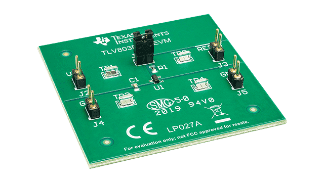 TLV803EA29EVM TLV803E 低消費電力、3 ピン電圧スーパーバイザ（リセット IC）の評価モジュール angled board image