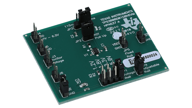 TPS3808G01DBVEVM Evaluation Module for TPS3808G01 Low Quiescent Current, Programmable-Delay Supervisory Circuit angled board image