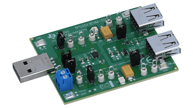 TPS2513EVM-527 TPS2513 Dual Channel, Auto Detect USB Charging Controller Evaluation Module angled board image