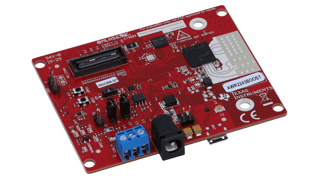 AWR2243BOOST Módulo de evaluación MMIC AWR2243 de alto rendimiento de segunda generación de 76 GHz a 81 GHz para automoción angled board image