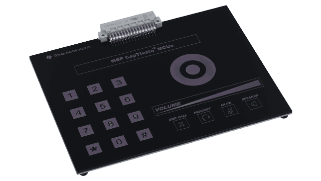 CAPTIVATE-PHONE ハプティクス・フィードバック機能搭載、静電容量性タッチ、相互容量型センサのデモ・ボード angled board image