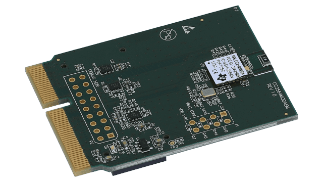 CC2564MODAEM デュアルモード Bluetooth CC2564 モジュール、内蔵アンテナ付き、評価ボード angled board image