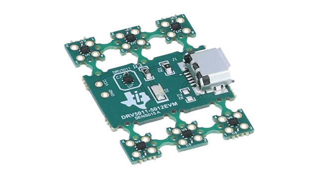 DRV5011-5012EVM DRV5011 and DRV5012 Ultra-Low Power, Digital-Latch Hall Effect Sensor Evaluation Module angled board image