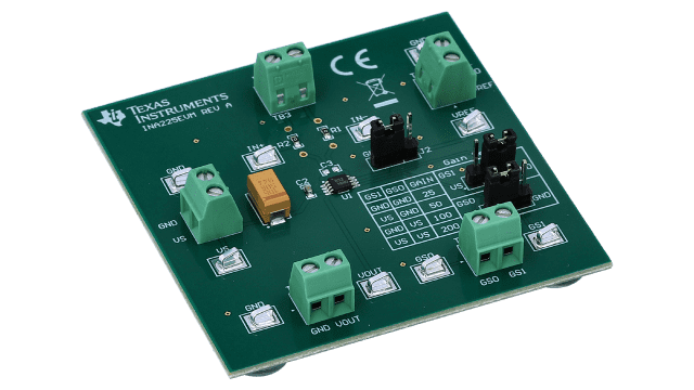 INA225EVM INA225 Evaluation Module for 36-V Programmable-Gain, Current Shunt Monitor angled board image