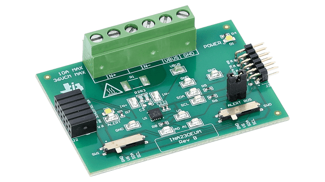 INA230EVM 具警報功能之 36-V、16 位元、I²C 輸出數位電源監控器的 INA230 評估模組 angled board image