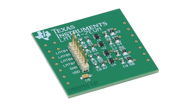 LMT84-7EVM 適用於 LMT84、LMT85、LMT86 和 LMT87 溫度感測器的 EVM angled board image