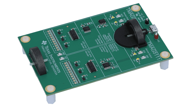 TMAG5110-5111EVM TMAG511x evaluation module for high-sensitivity, 2D, dual-channel, Hall-effect latches angled board image