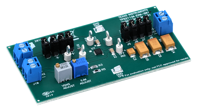 TPS2113AEVM-581 Evaluation Module for the TPS2113ADRB Power Multiplexer angled board image