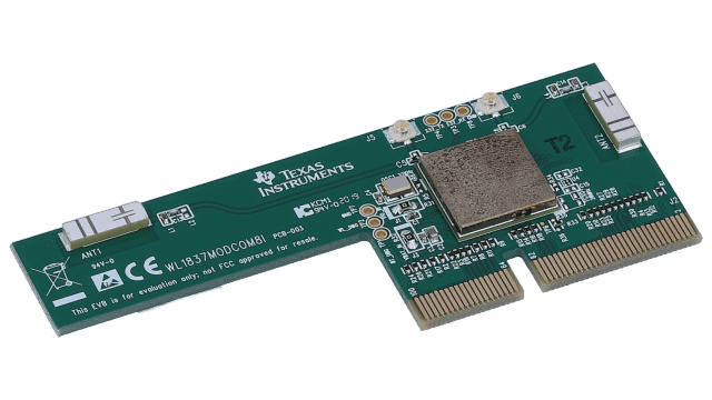 WL1837MODCOM8I WiLink&trade; 8 Dual Band 2.4 & 5 GHz Wi-Fi&reg; + Bluetooth&reg; COM8 Evaluation Module angled board image
