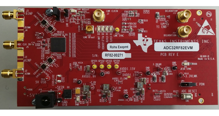 ADC32RF82EVM ADC32RF82 デュアル・チャネル、14 ビット、2.45GSPS RF サンプリング・テレコム・レシーバ評価基板 top board image