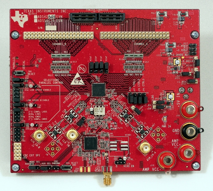 ADS4229EVM ADS4229 Dual-Channel, 12-Bit, 250-MSPS Analog-to-Digital Converter Evaluation Module top board image