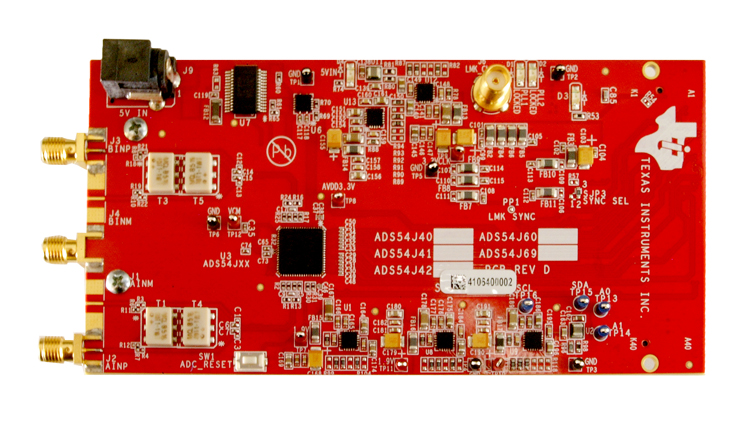 ADS54J20EVM ADS54J20 듀얼 채널, 12비트, 1.0GSPS 아날로그-디지털 컨버터 평가 모듈 top board image