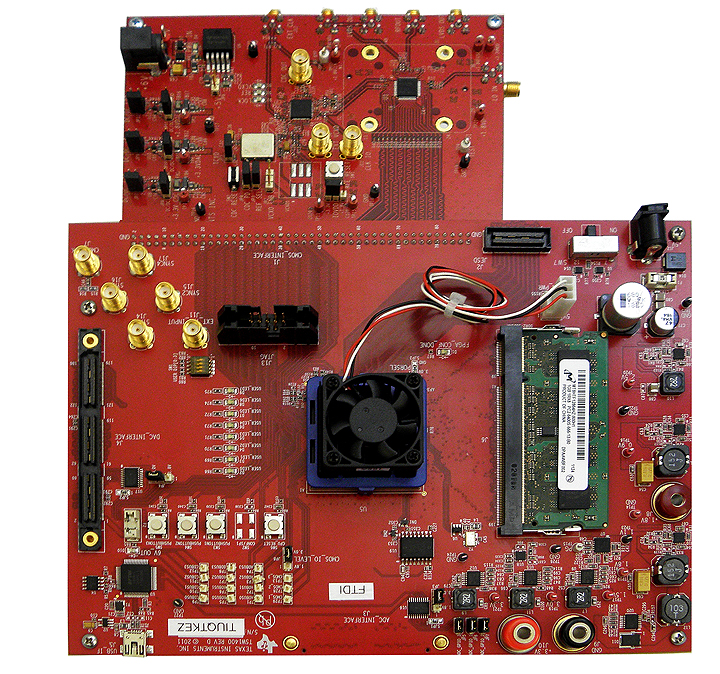 AFE7070EVM AFE7070 Integrated NCO, Dual 14-bit 65MSPS DAC, RF IQ Modulator and LVDS output option EVM top board image