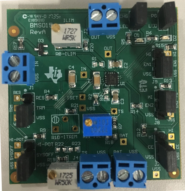 BQ24076EVM-015 bq24076 1.5A Single-Chip Li-Ion and Li-Polymer Charger Management IC Evaluation Module top board image
