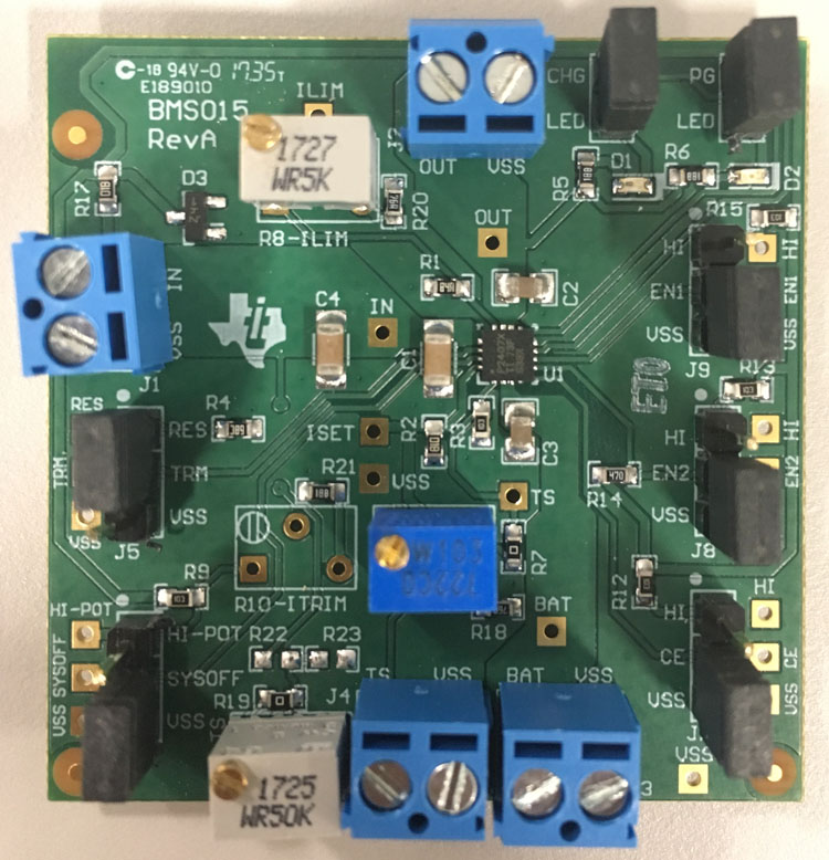 BQ24078EVM-015 bq24078 1.5A Single-Chip Li-Ion and Li-Polymer Charger Management IC Evaluation Module top board image
