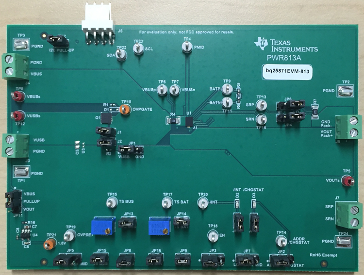 BQ25871EVM-813 BQ25871 Complete Charger Evaluation Module top board image