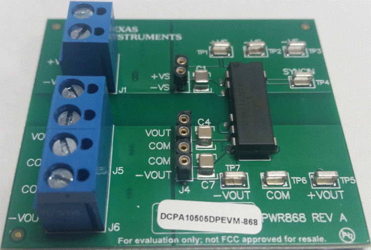 DCPA10505DEVM-868 DCPA10505D 1W、デュアル出力、絶縁型電源モジュールの EVM top board image