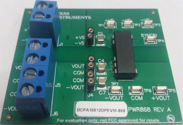 DCPA10512DEVM-868 DCPA10512D 1W, Dual Output, Isolated Power Module EVM top board image