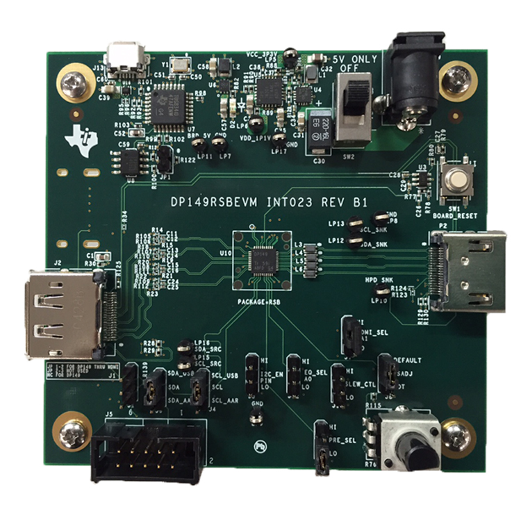 DP149RSBEVM DP149 3.4 Gbps DP++ to HDMI Retimer Evaluation Module top board image