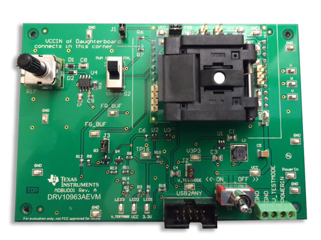 DRV10963AEVM DRV10963 5V 3 相正弦無感測器 BLDC 馬達驅動器評估模組 top board image