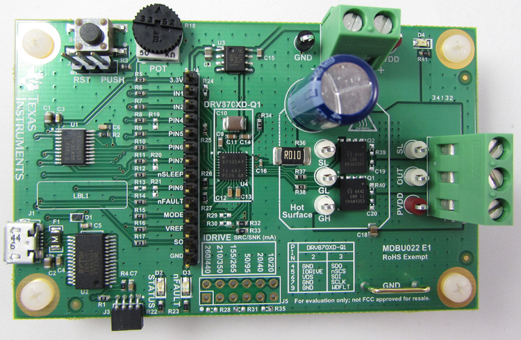 DRV8703D-Q1EVM DRV8703D-Q1 차량용 하프 브리지 브러시드 DC 모터 게이트 드라이버 평가 모듈, SPI 지원 top board image