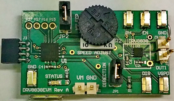 DRV8838EVM DRV8838 저전압 브러시 DC 모터 드라이버 평가 모듈 top board image