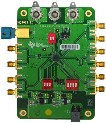 DS90UR910QEVM DS90UR910QEVM: 10-75 MHz 24-bit Color FPD-Link II to CSI-2 Converter Evaluation Module top board image