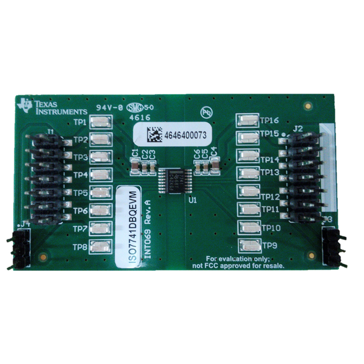 ISO7741DBQEVM ISO7741DBQ 高速、EMC が堅牢なクワッドチャネル・デジタル・アイソレータの評価モジュール top board image